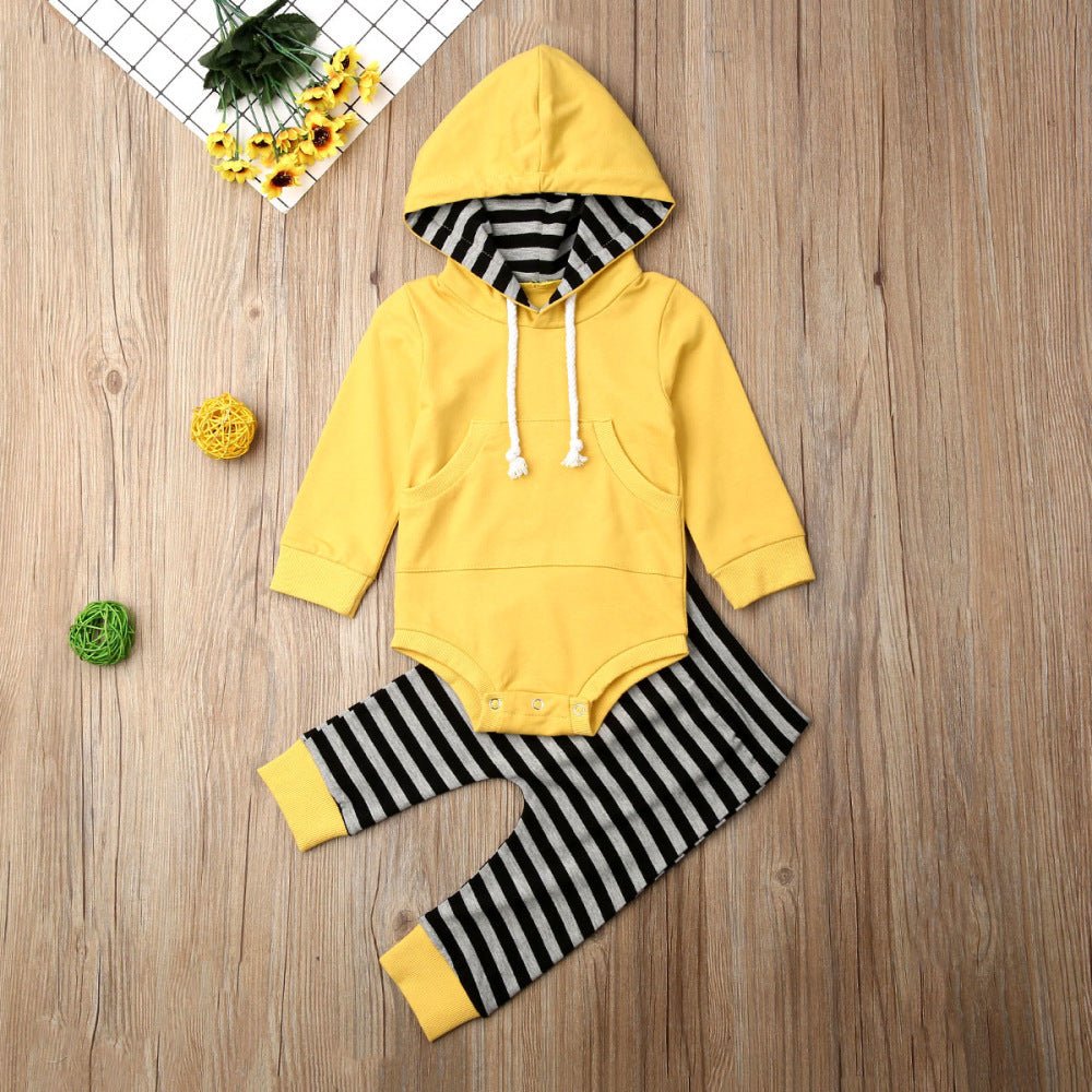 Toddler Hooded Cotton Bodysuit and Striped Pants Set