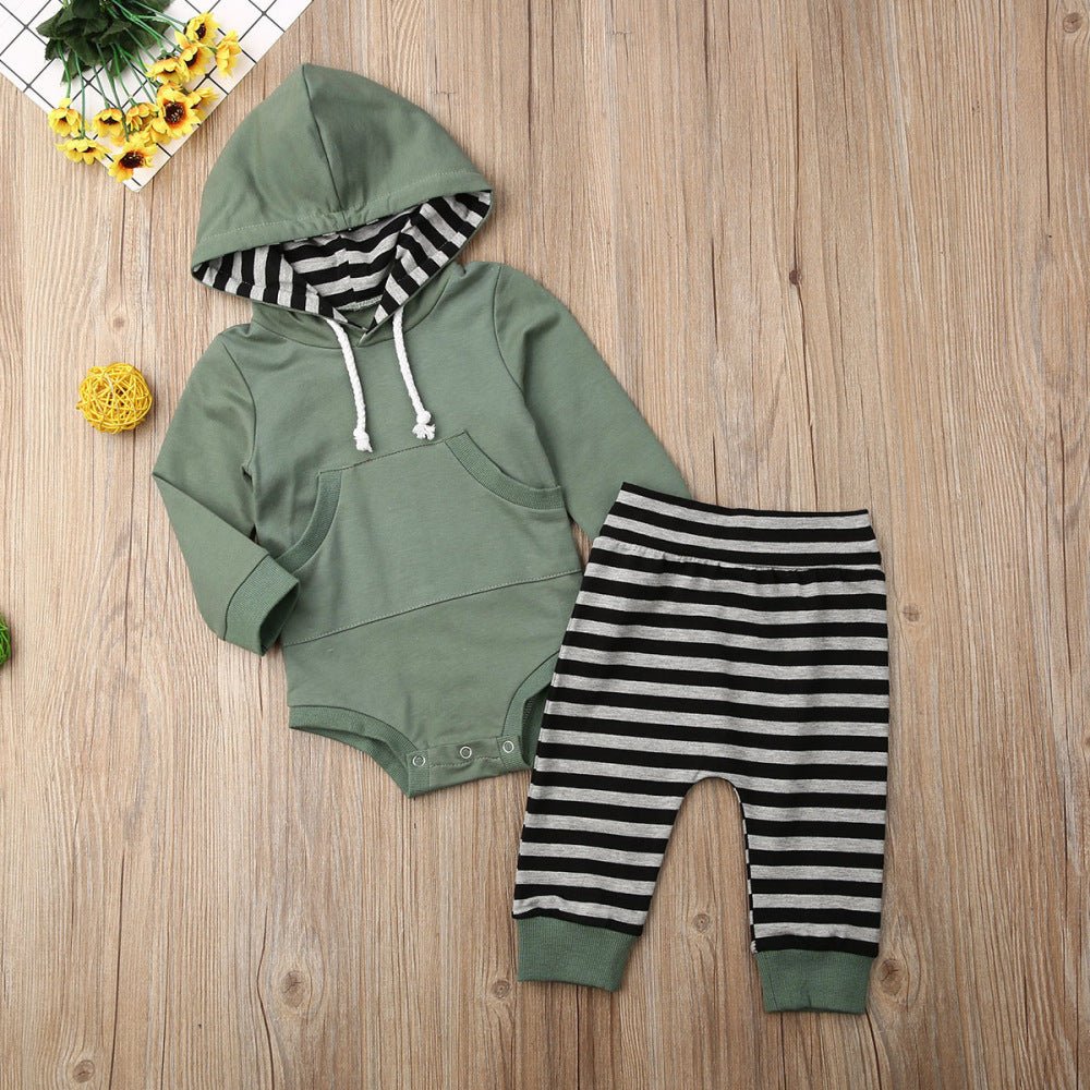 Toddler Hooded Cotton Bodysuit and Striped Pants Set