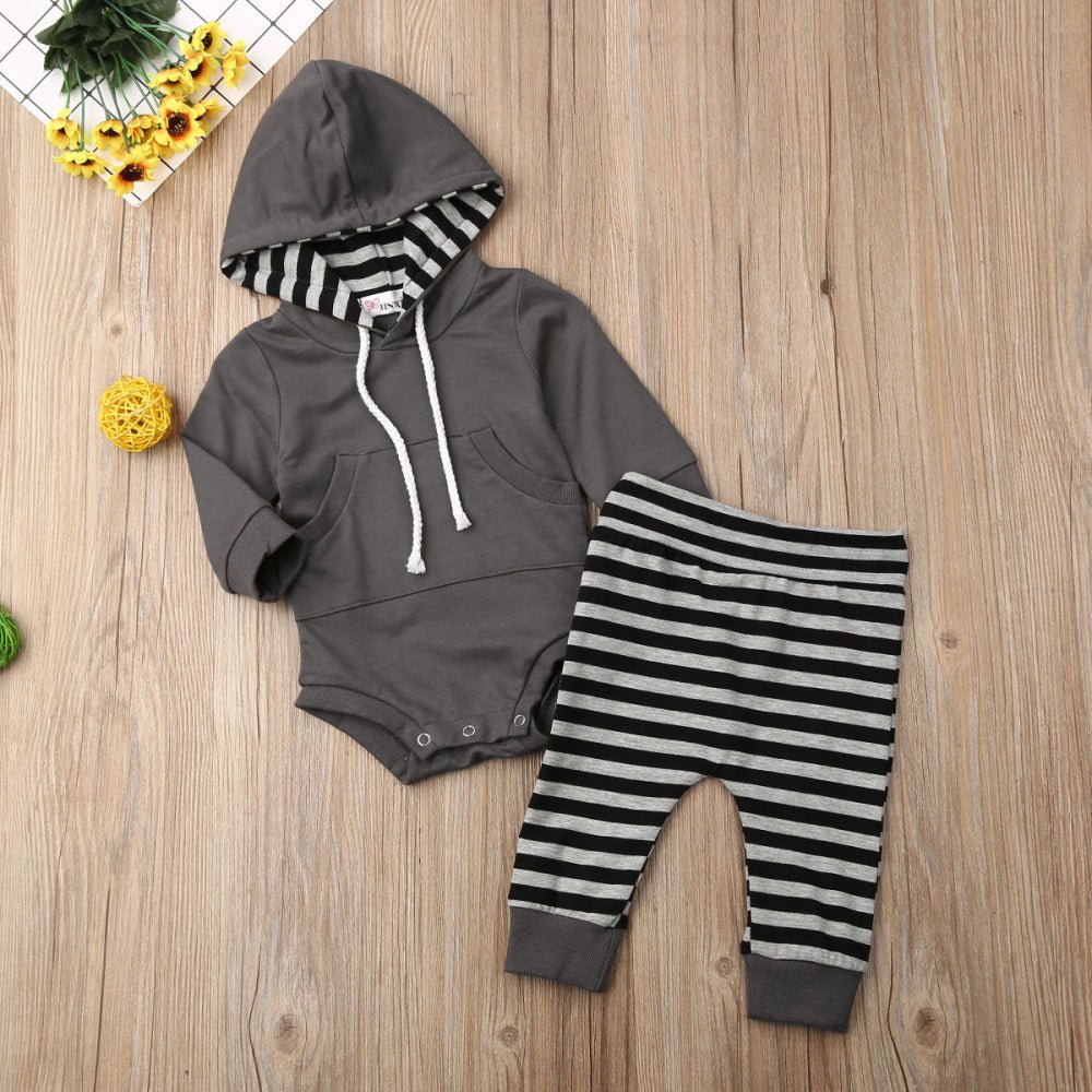 Toddler Hooded Cotton Bodysuit and Striped Pants Set