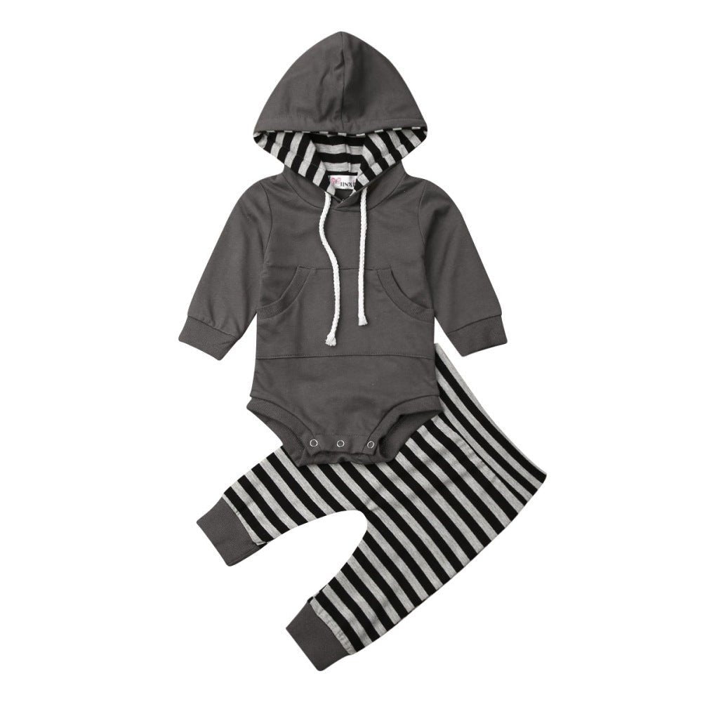 Toddler Hooded Cotton Bodysuit and Striped Pants Set