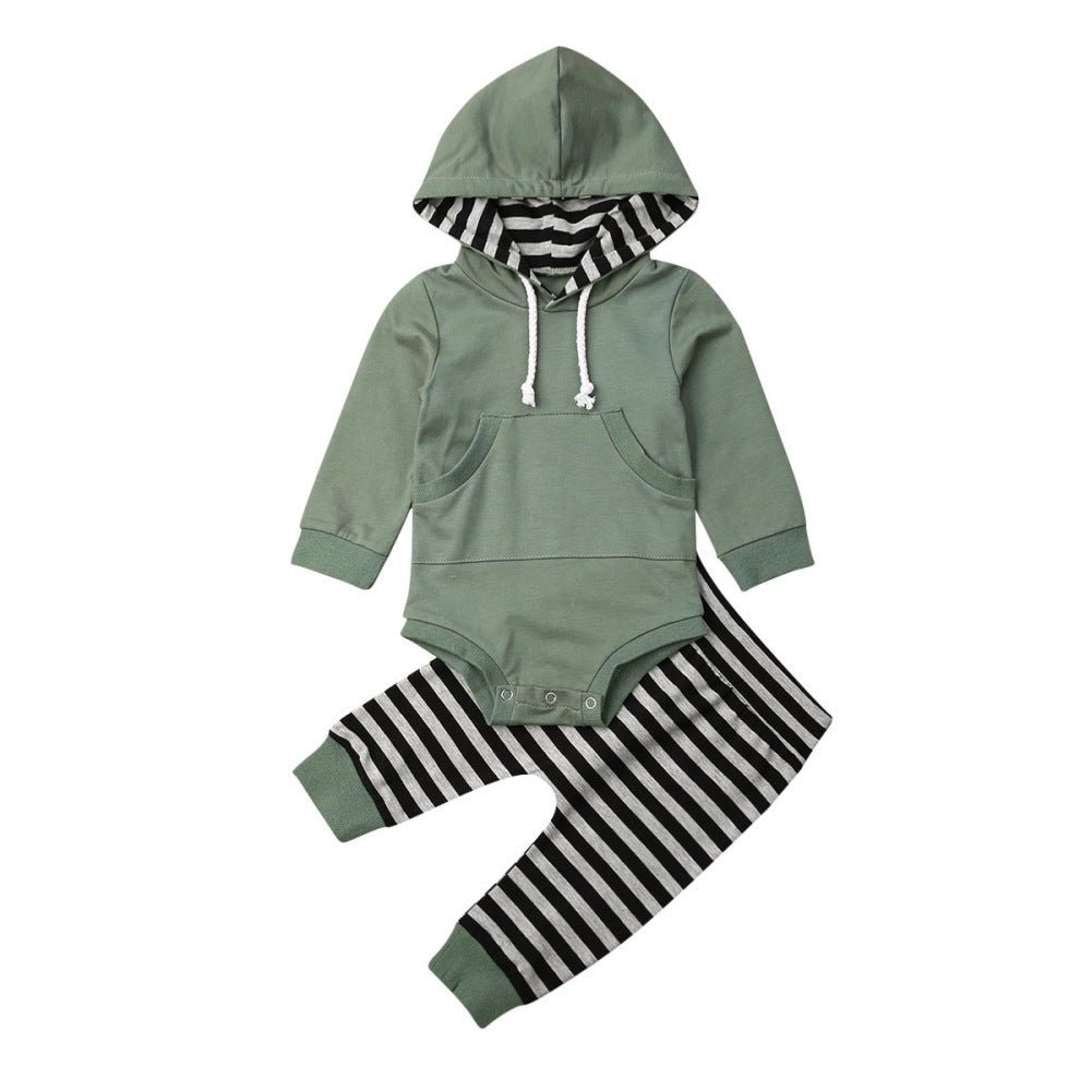 Toddler Hooded Cotton Bodysuit and Striped Pants Set