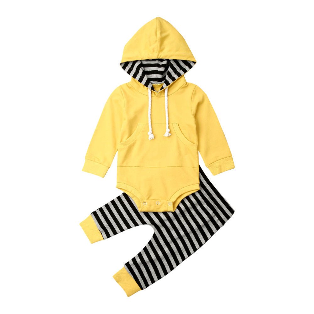 Toddler Hooded Cotton Bodysuit and Striped Pants Set