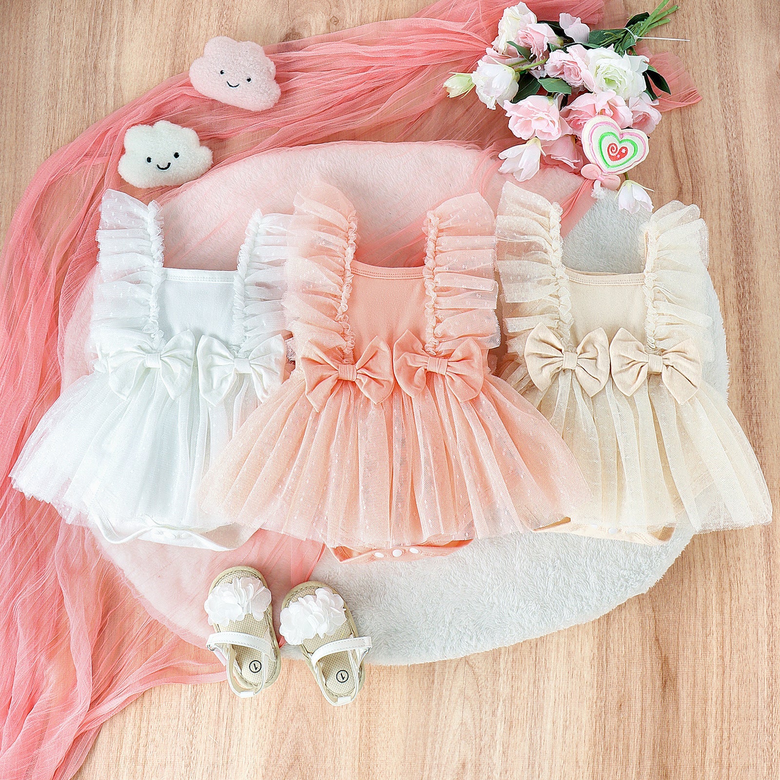 Baby Girl Tulle Romper with Skirt Overlay