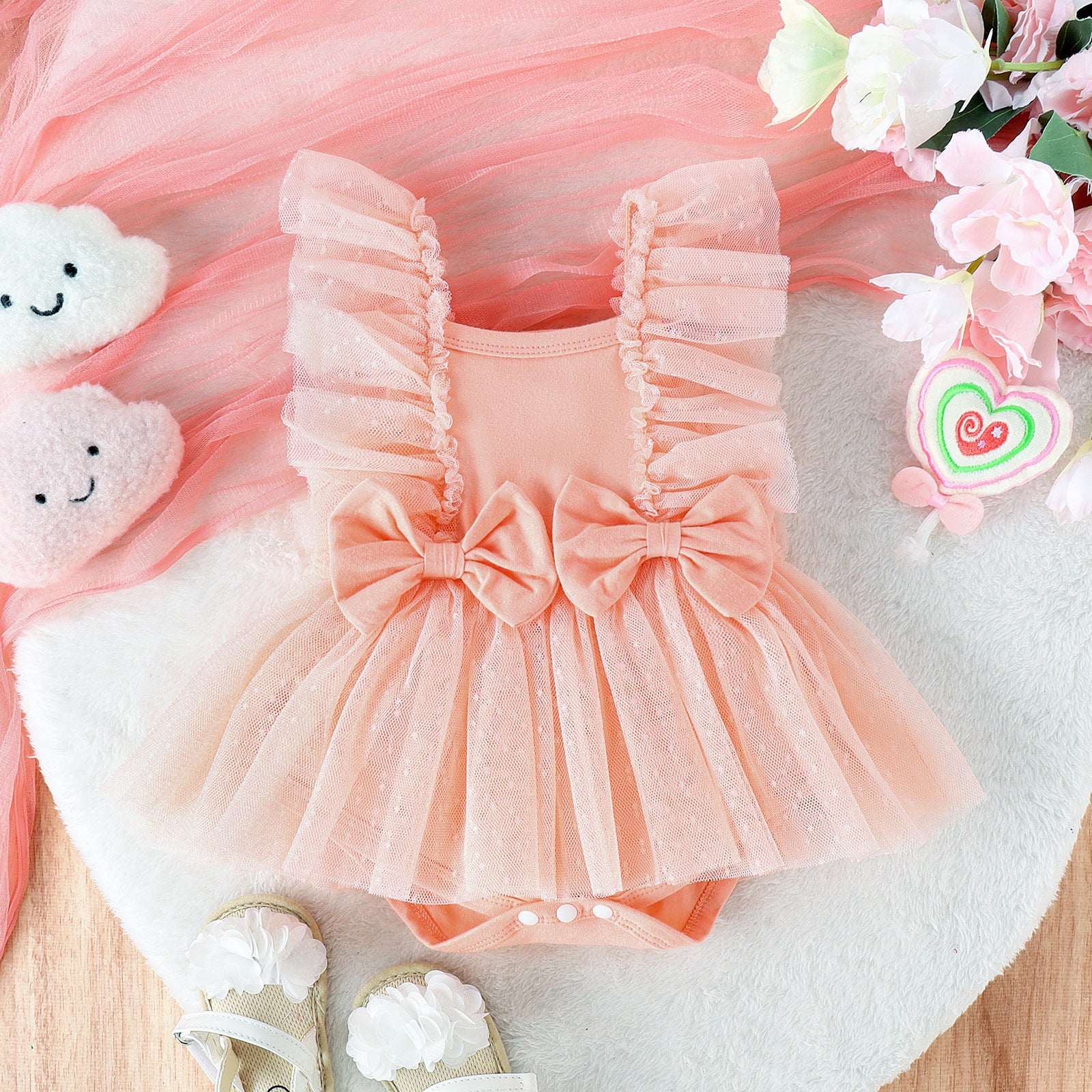 Baby Girl Tulle Romper with Skirt Overlay