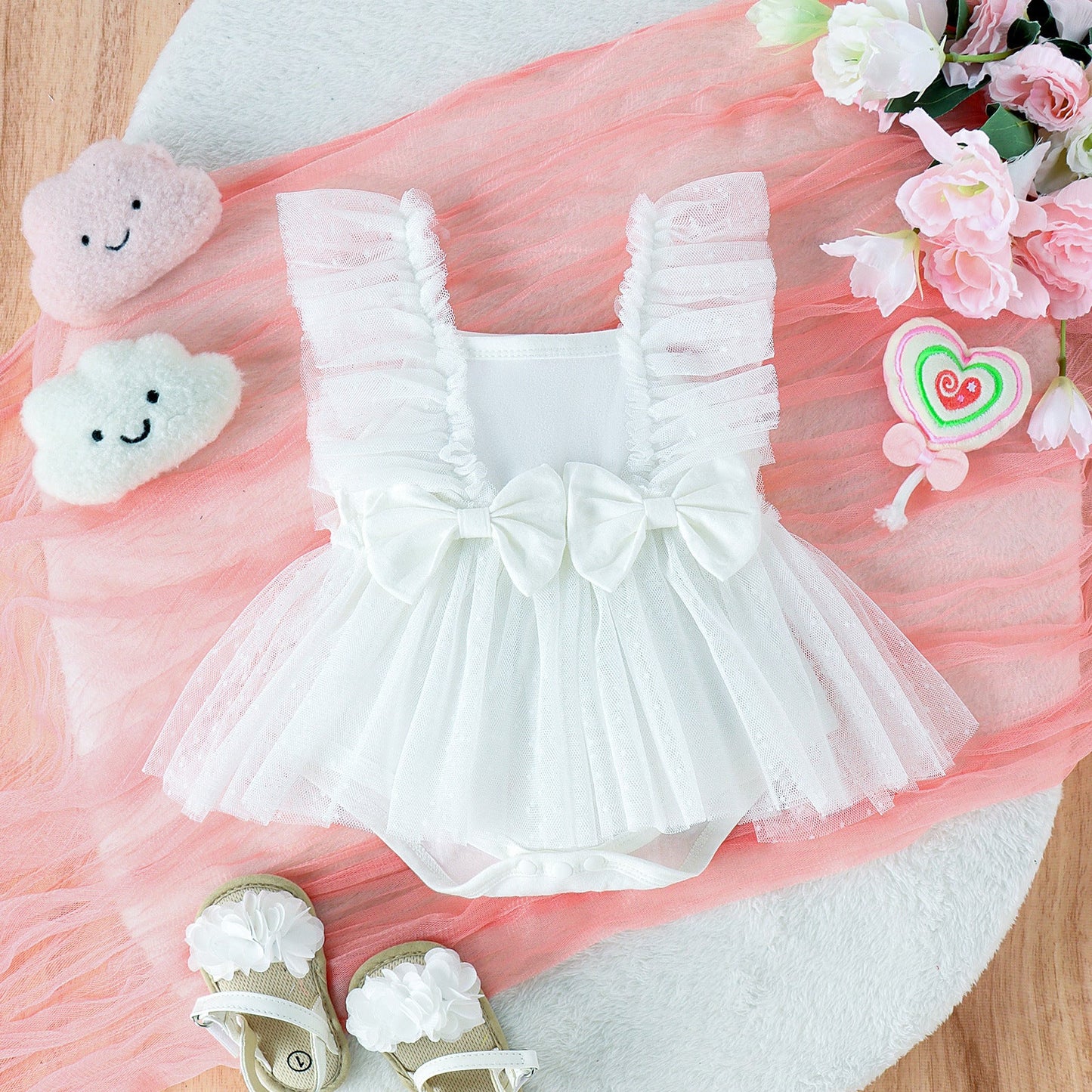 Baby Girl Tulle Romper with Skirt Overlay