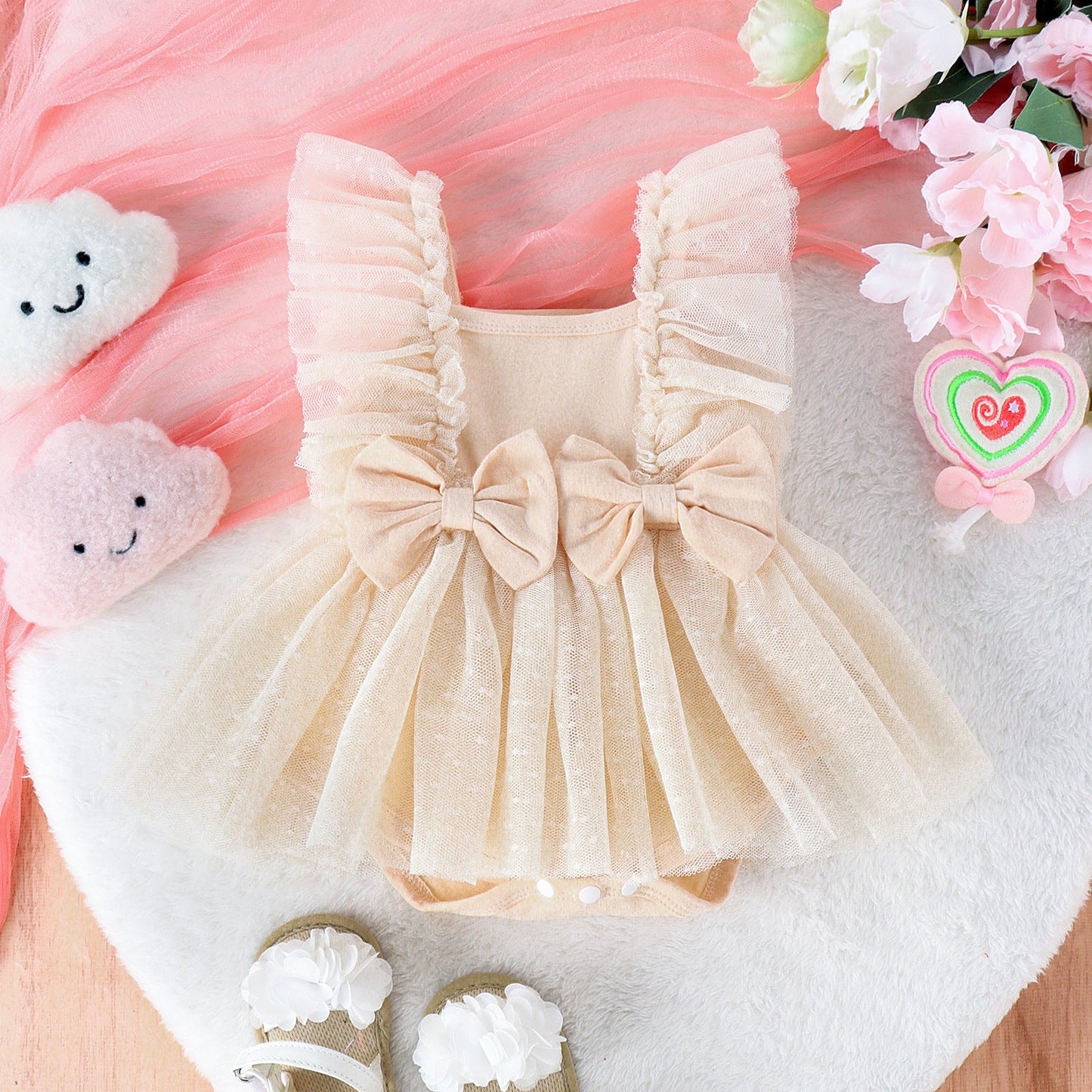 Baby Girl Tulle Romper with Skirt Overlay