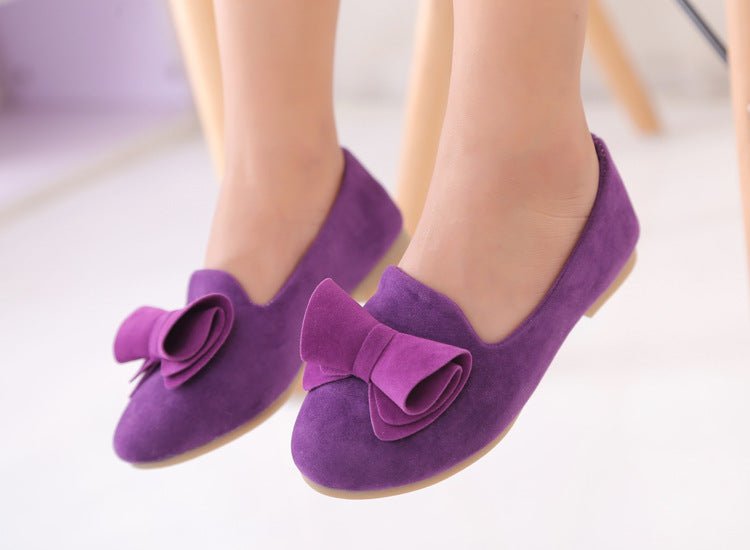 Girls Bow Charm Velvet Flats