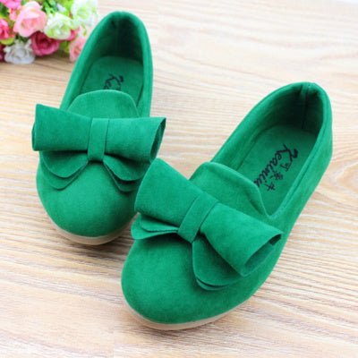 Girls Bow Charm Velvet Flats