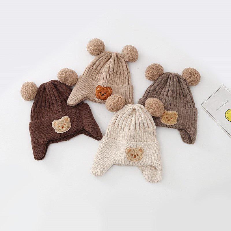 Cosy Teddy Bear Knit Hat with Pom Poms