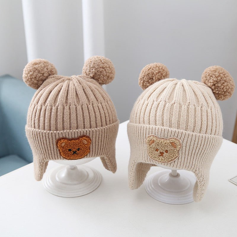 Cosy Teddy Bear Knit Hat with Pom Poms