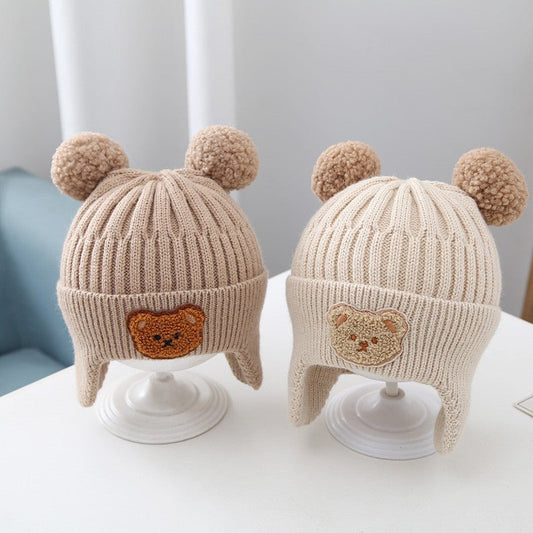 Cosy Teddy Bear Knit Hat with Pom Poms