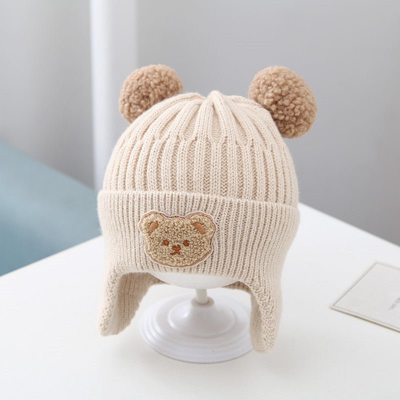 Cosy Teddy Bear Knit Hat with Pom Poms