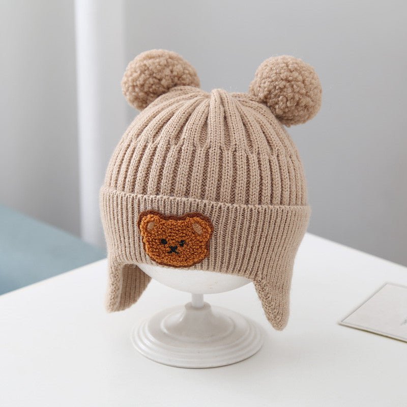 Cosy Teddy Bear Knit Hat with Pom Poms