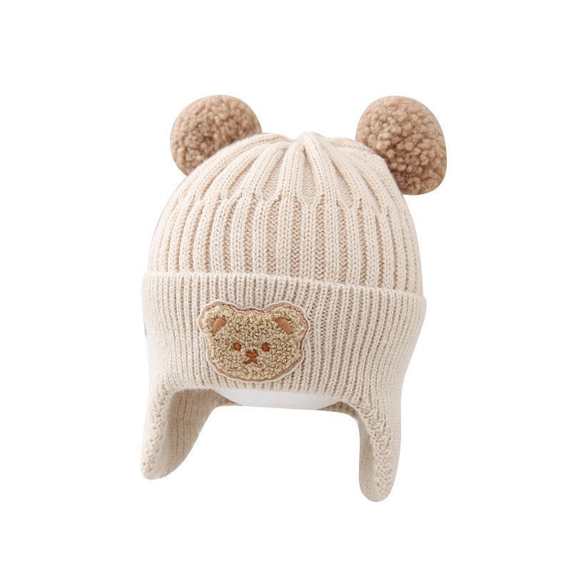 Cosy Teddy Bear Knit Hat with Pom Poms