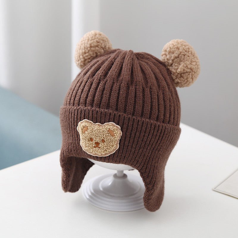 Cosy Teddy Bear Knit Hat with Pom Poms