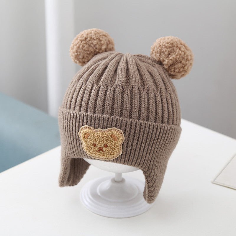 Cosy Teddy Bear Knit Hat with Pom Poms