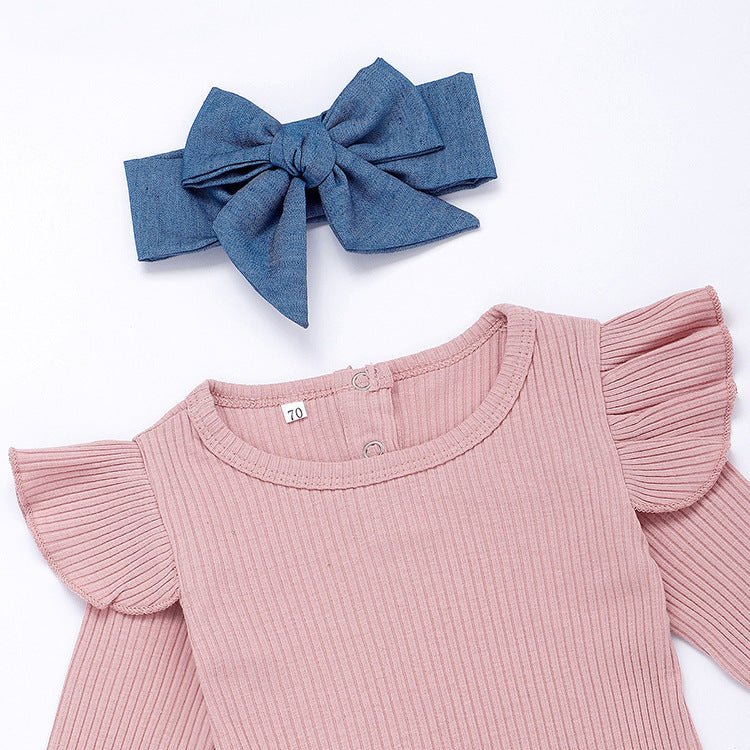 Flutter-Top, Denim-Pants & Headband 3-Piece Set