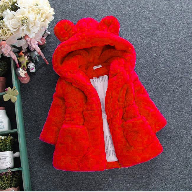 Girl's Plush Hooded Fur Coat