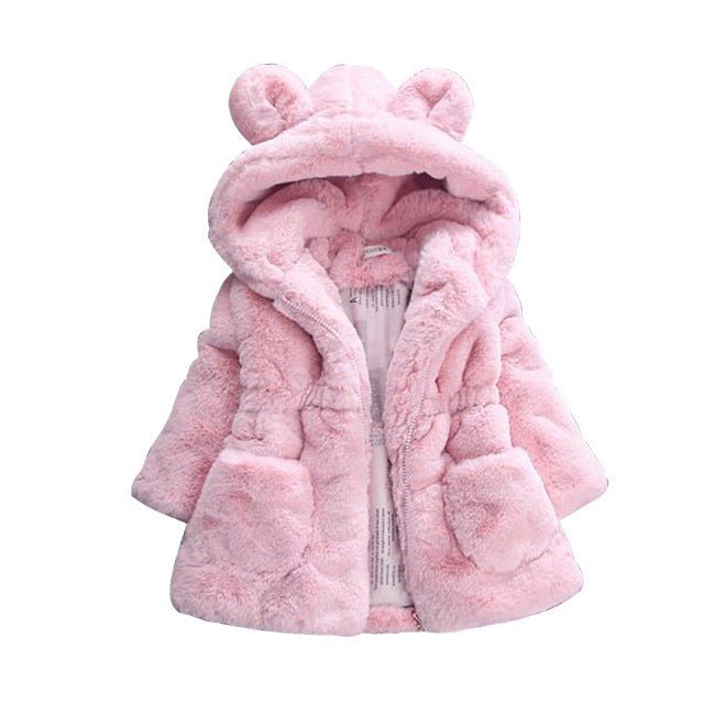 Girl's Plush Hooded Fur Coat