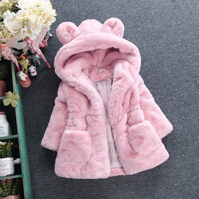 Girl's Plush Hooded Fur Coat