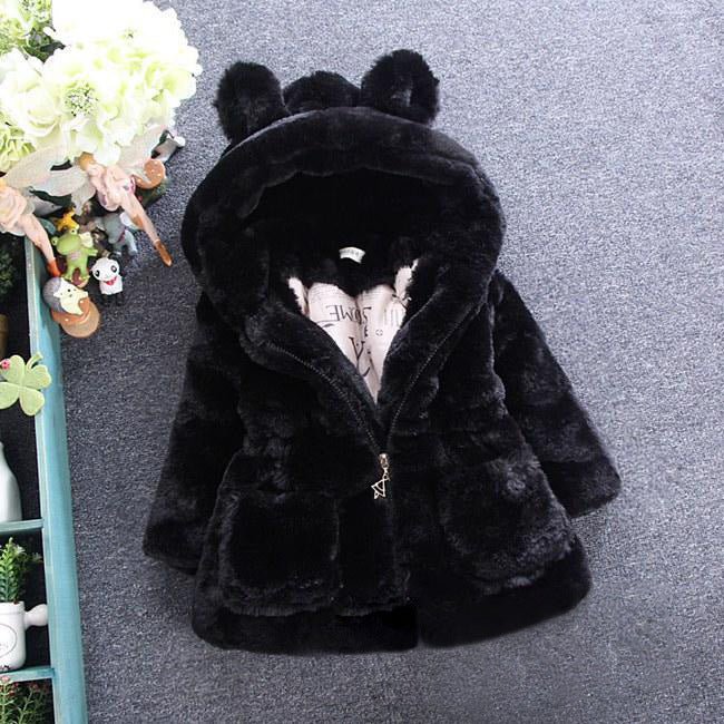 Girl's Plush Hooded Fur Coat