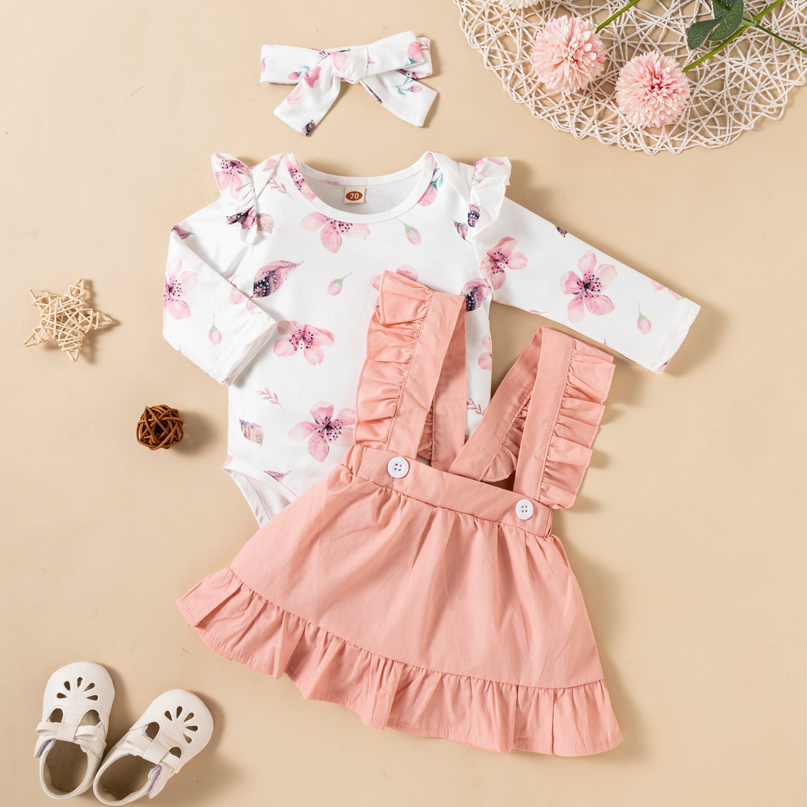 Long-Sleeved Baby Romper with Ruffled Overskirt