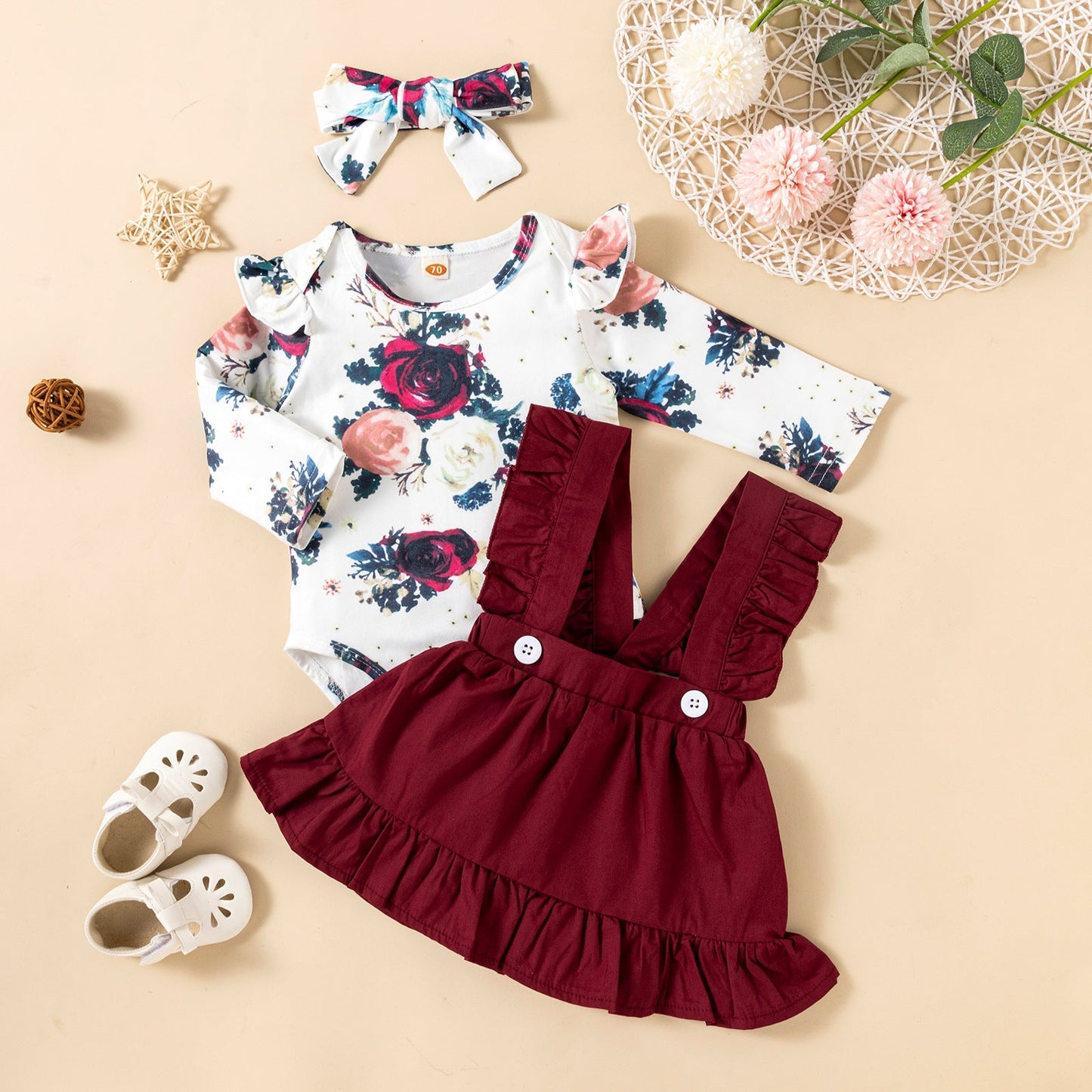 Long-Sleeved Baby Romper with Ruffled Overskirt