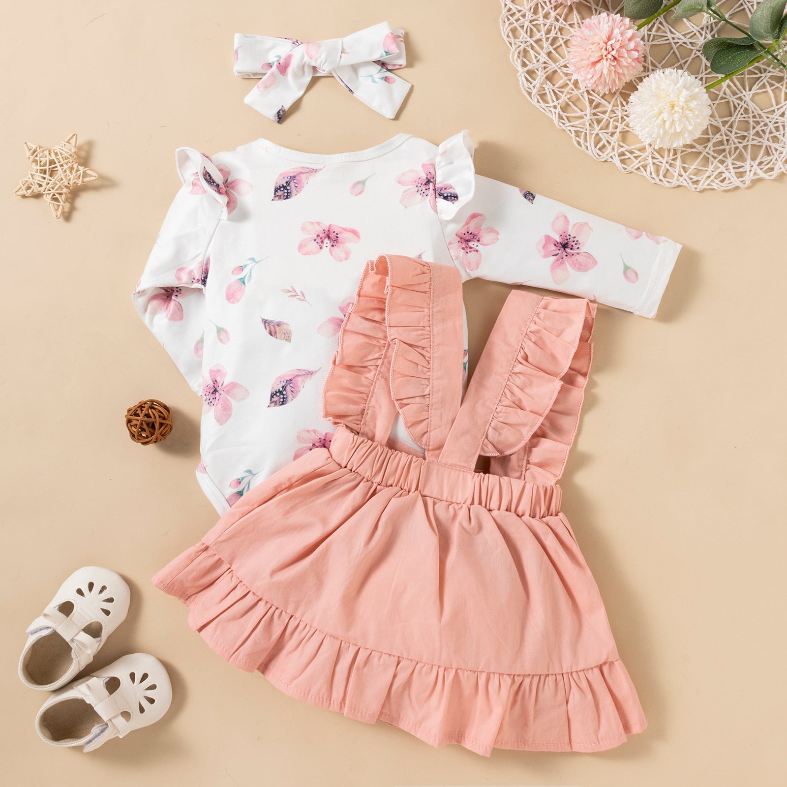 Long-Sleeved Baby Romper with Ruffled Overskirt