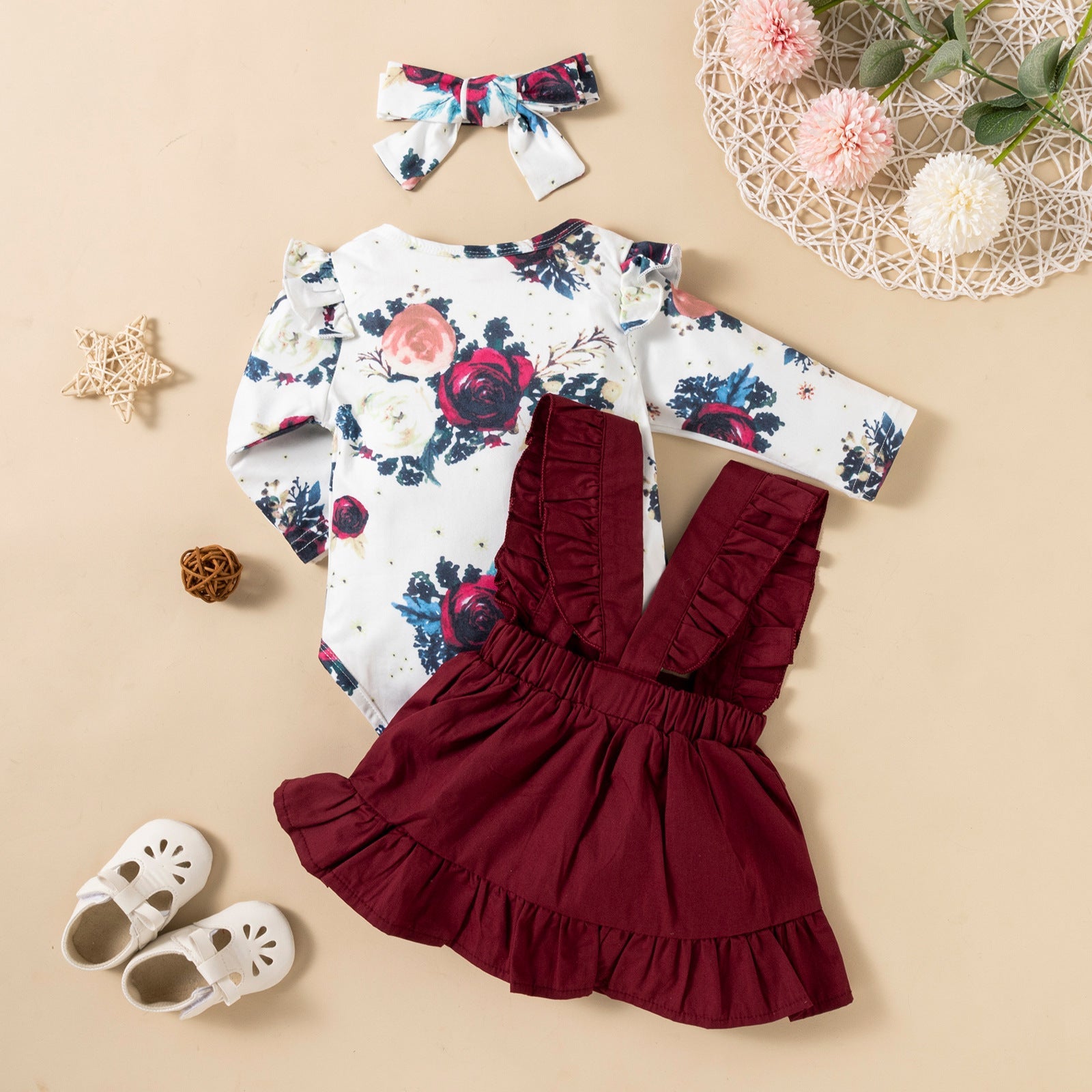 Long-Sleeved Baby Romper with Ruffled Overskirt