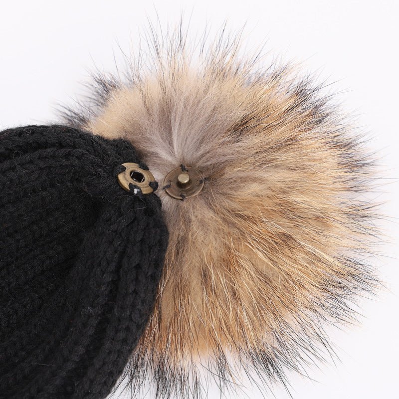 Raccoon Fur Ball Hat and Scarf Set