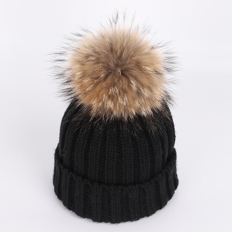 Raccoon Fur Ball Hat and Scarf Set