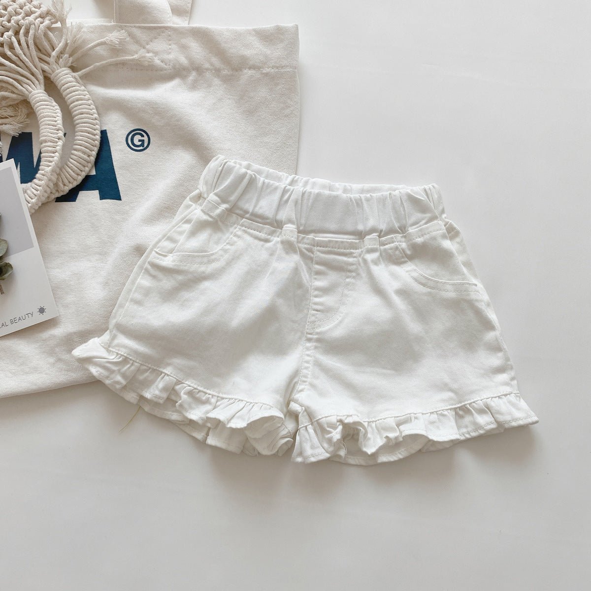 Girls’ Ruffled Cotton Denim Shorts