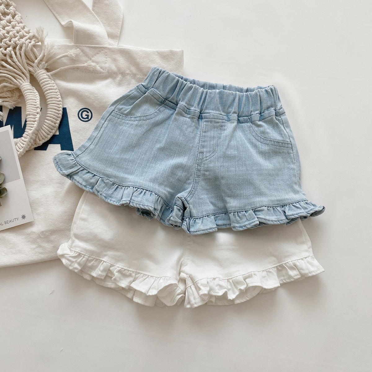 Girls’ Ruffled Cotton Denim Shorts