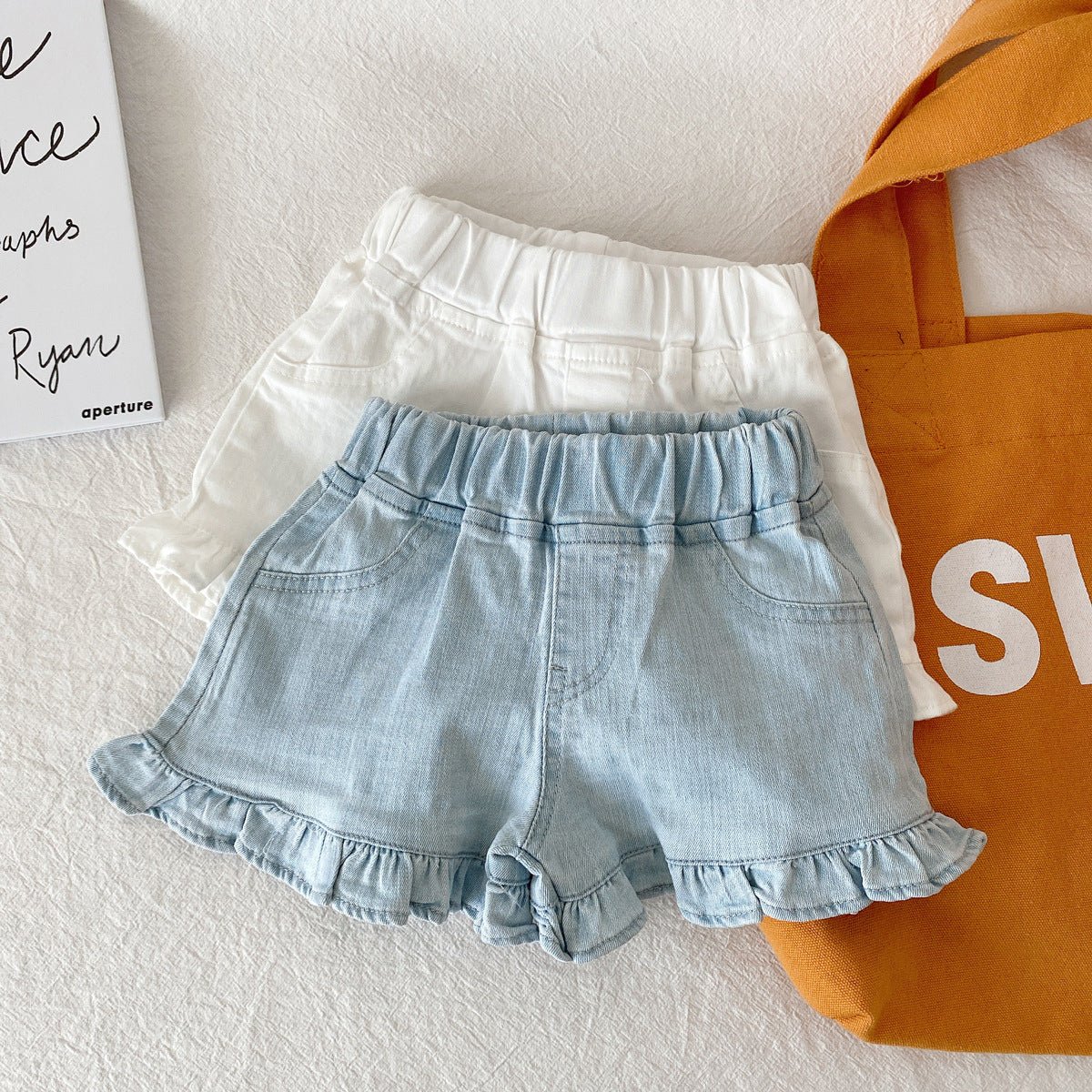 Girls’ Ruffled Cotton Denim Shorts