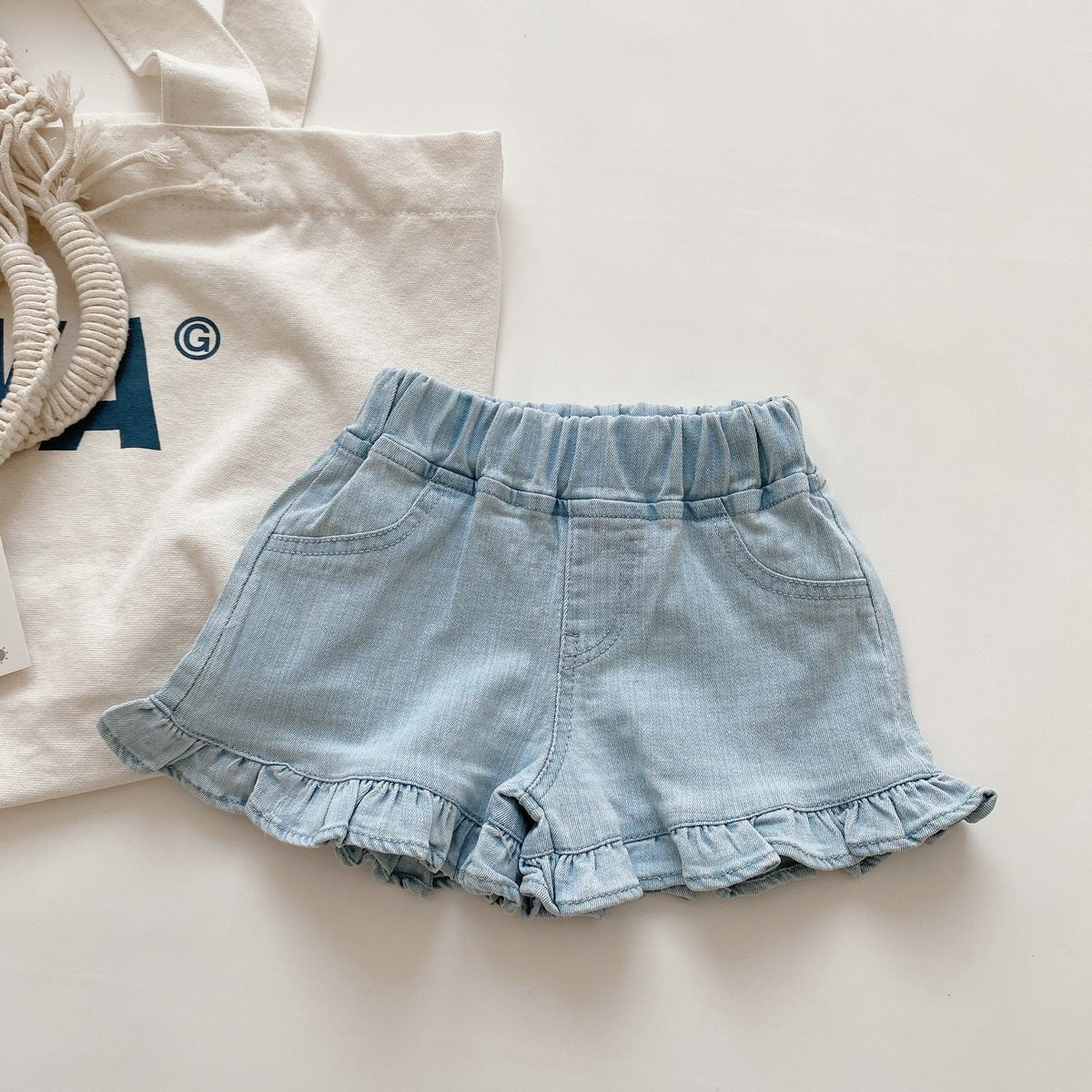 Girls’ Ruffled Cotton Denim Shorts