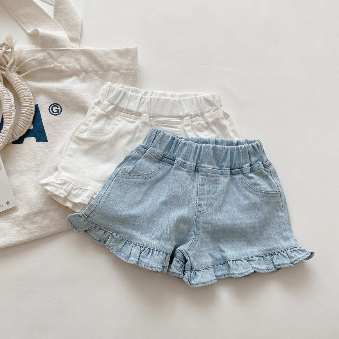 Girls’ Ruffled Cotton Denim Shorts