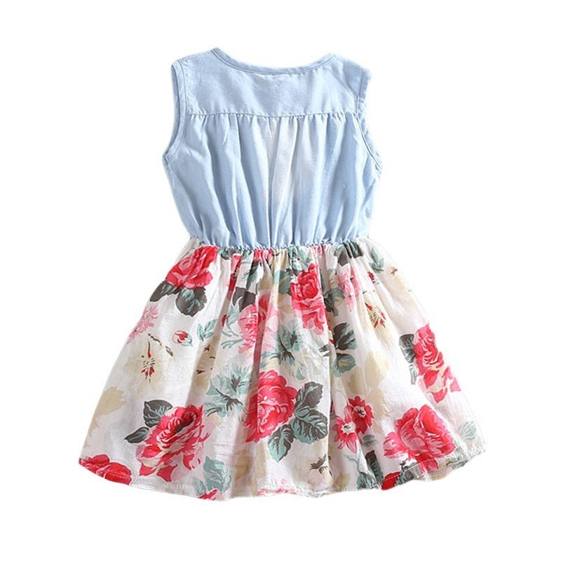 Girls Sleeveless Ruffle & Floral Summer Dress