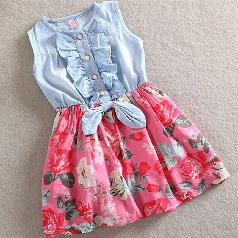 Girls Sleeveless Ruffle & Floral Summer Dress